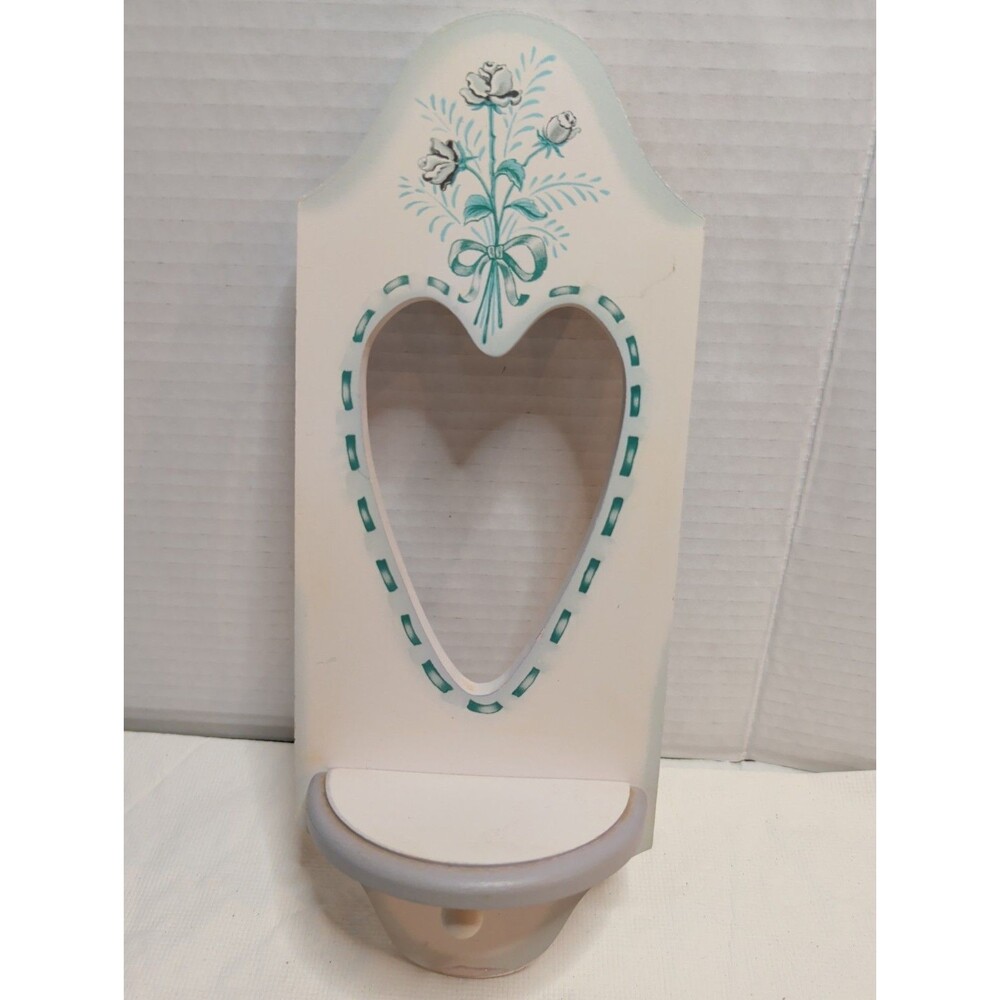 Vintage Heart Cutout Shelf Hook Wall Decor Cottagecore Green Flowers
